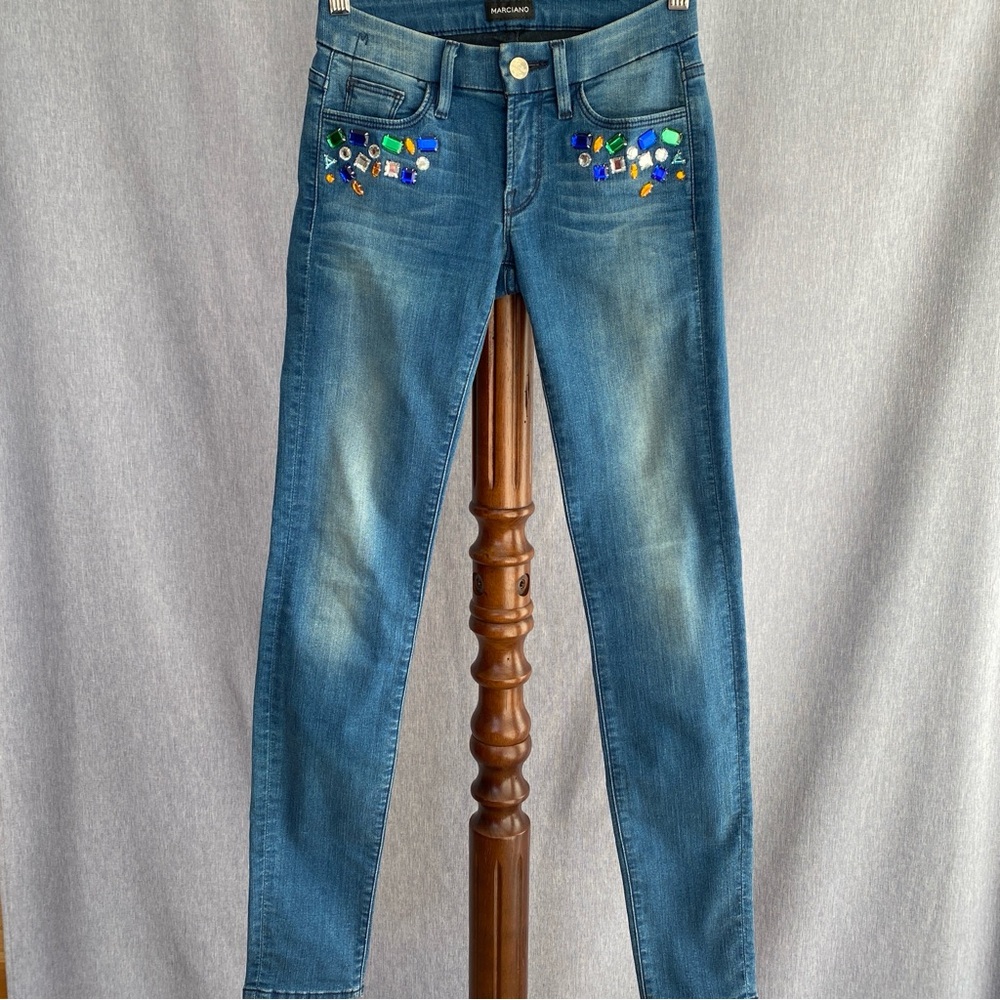Marciano | Designer Skinny Jeans | Gemstone Detail | Flattering Sculpted Fit